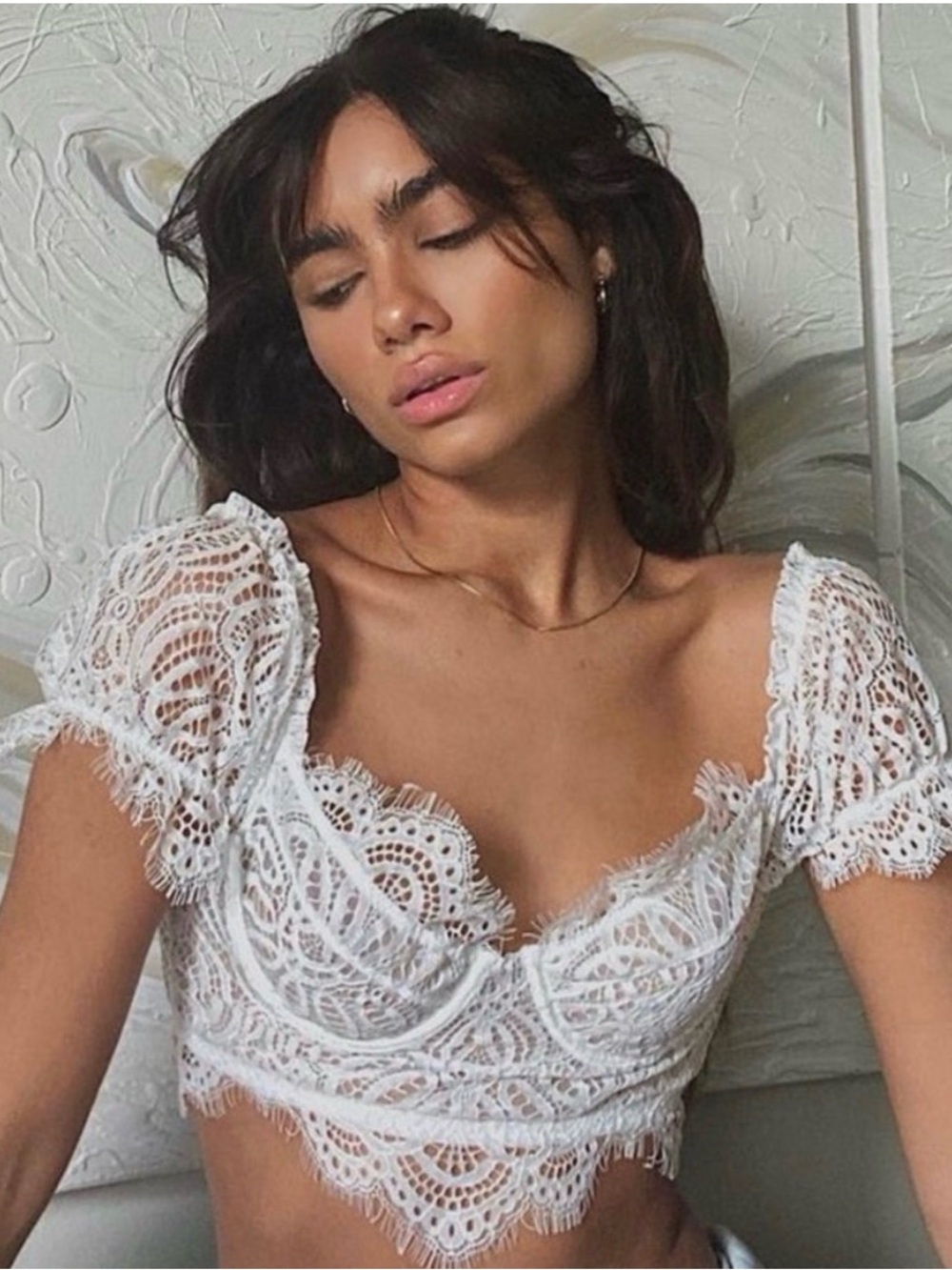 ✨ LEAU Amora Lace Bustier Crop Top – Snow White ✨